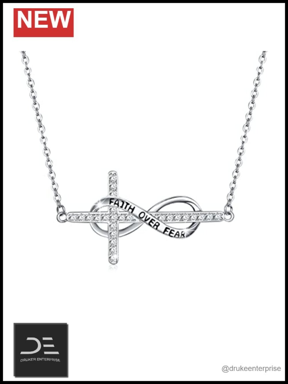 Sterling Silver Infinity Cross Necklace Faith Pendant 18in Adjustable Chain
